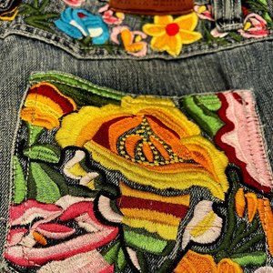 Antik Denim Boot Cut Jeans with Colorful Floral Design